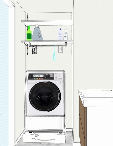 洗濯機上のレール可動棚